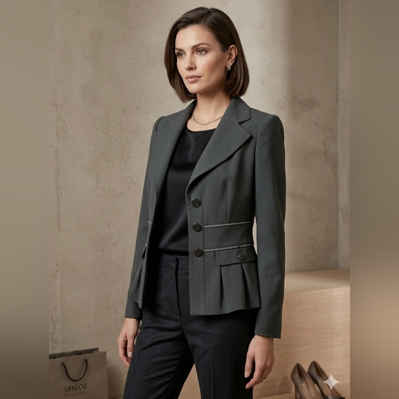 Armani Collezioni Olive Green Peplum Blazer - Picture 2 of 5